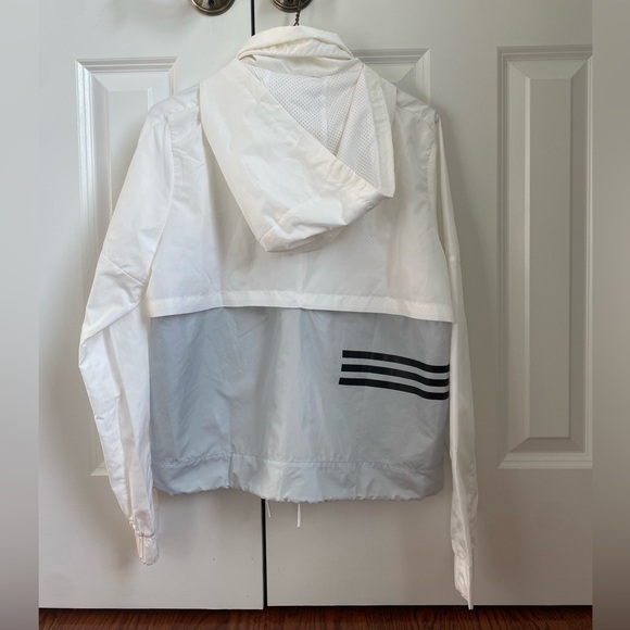 Adidas Women’s Windbreaker/ Warm Up Jacket, Size S, White and Grey with Hood - Picture 2 of 3